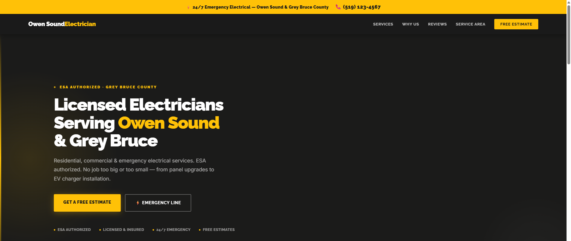 Owen Sound Electrician website screenshot